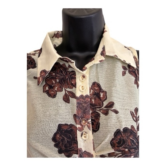 Princess Polly Floral Tie-Waist Sheer Peplum Top Size 4 Cream Brown - Picture 5 of 10